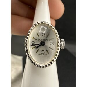 Vintage Sutton Watch Ring Swiss Made Silver Tone Size 7 UNTESTED